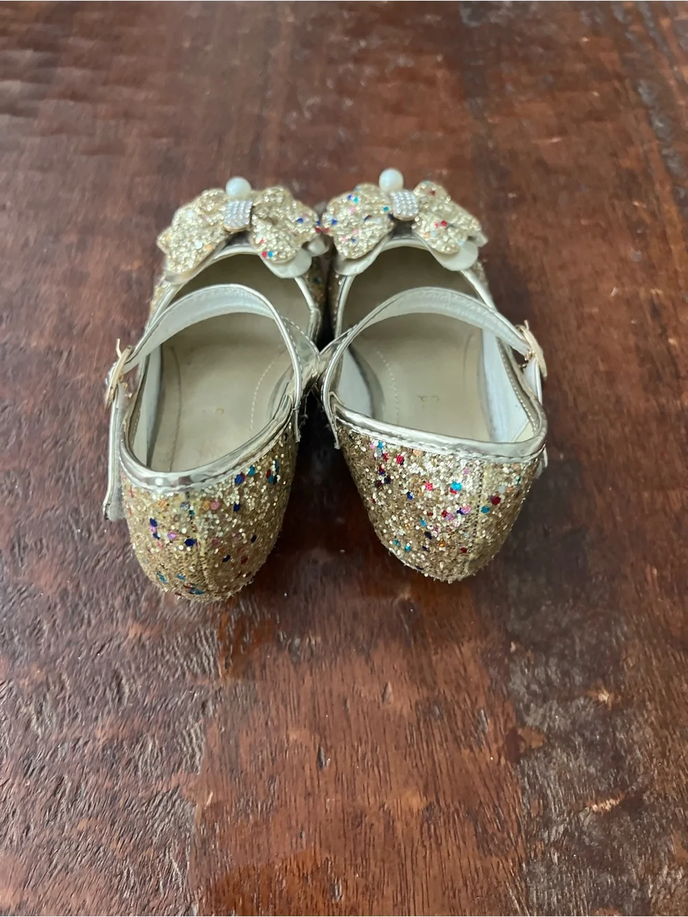 Kids Glitter Bow Mary Jane Shoes in Gold Size 13